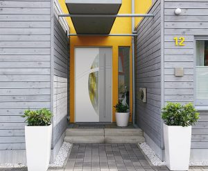 Haustür Aluminium gelb in modernem Haus